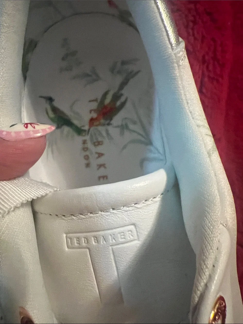 Ted Baker White Sneakers with Green & Red Bird Print
